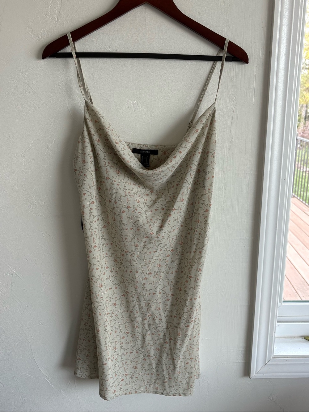 Forever 21 Cream Slip Dress with Tiny Pink Floral